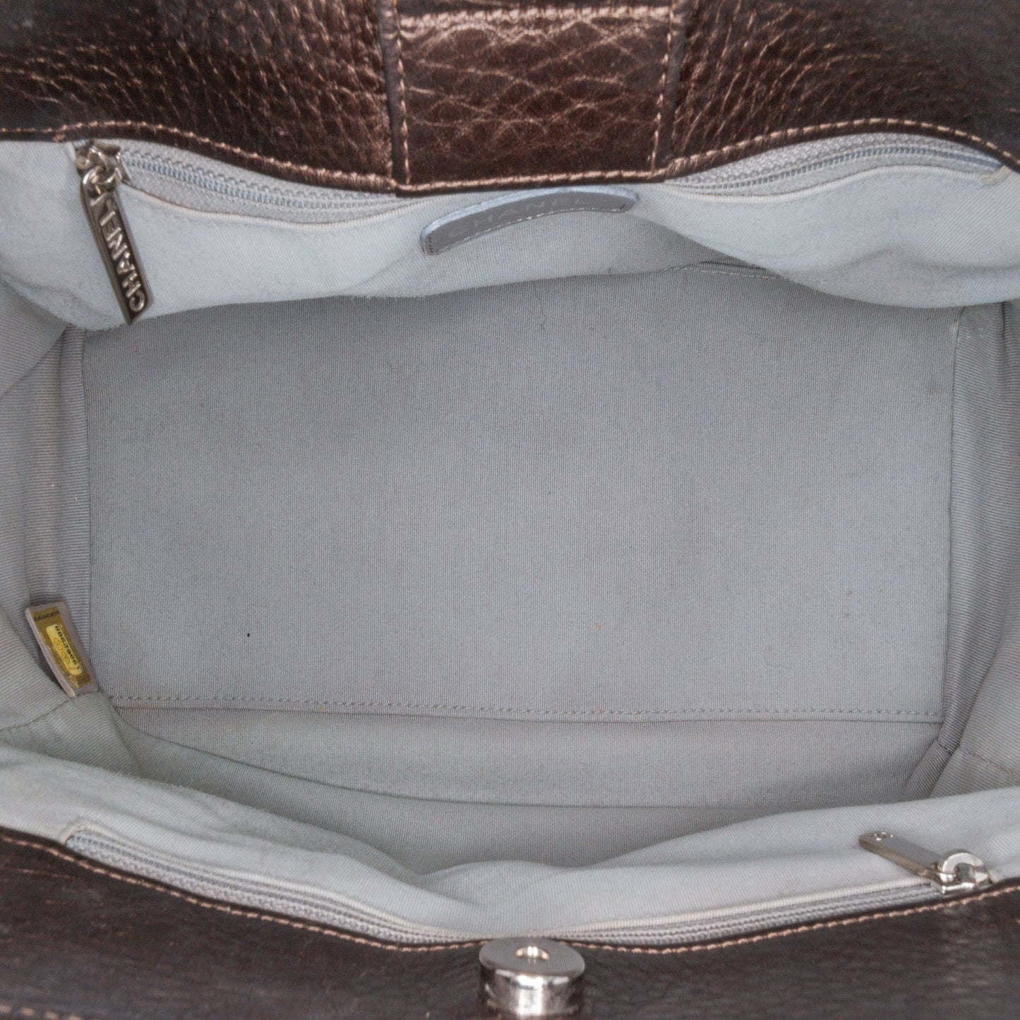 Brown Chanel Small Metallic Calfskin Executive Cerf Tote