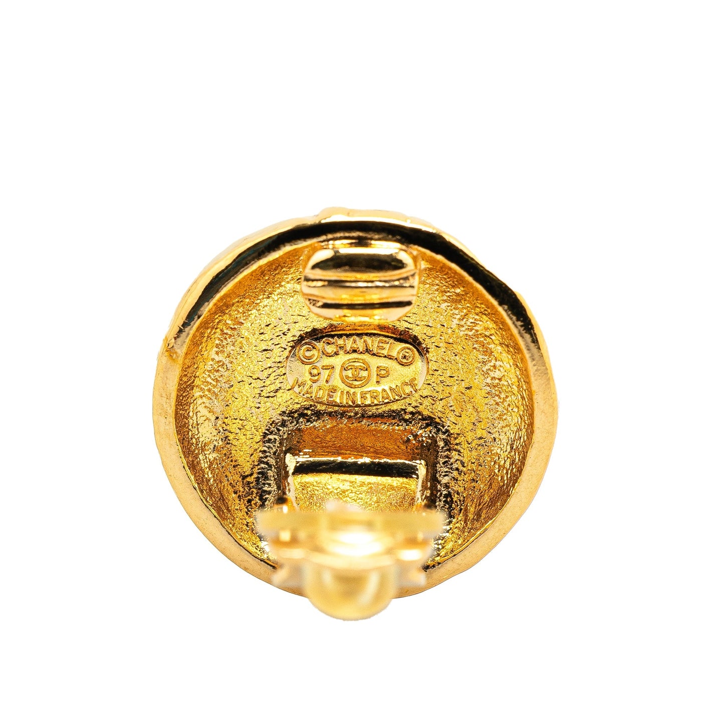 Gold Chanel Gold Plated CC Round Clip on Earrings
