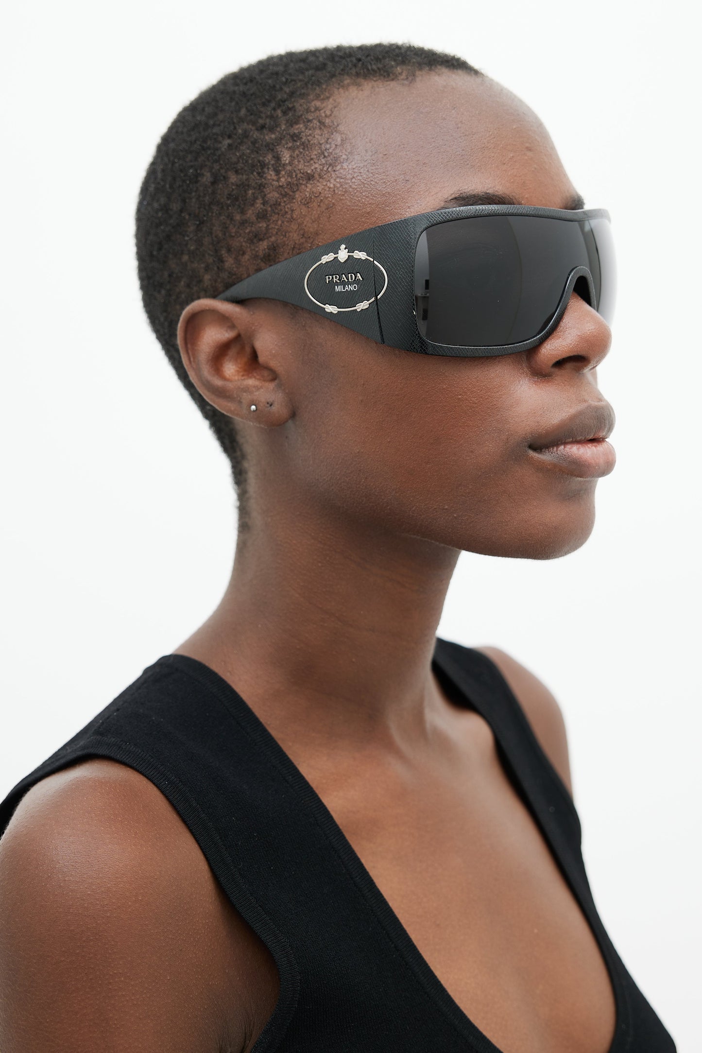 Black Embossed Oversize Shield Sunglasses