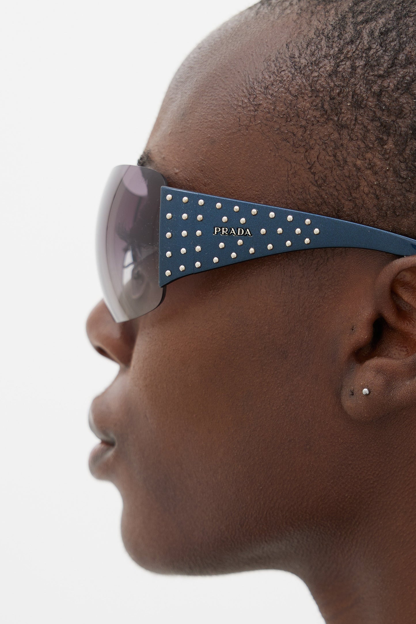 Blue Studded SPR29L Shield Sunglasses