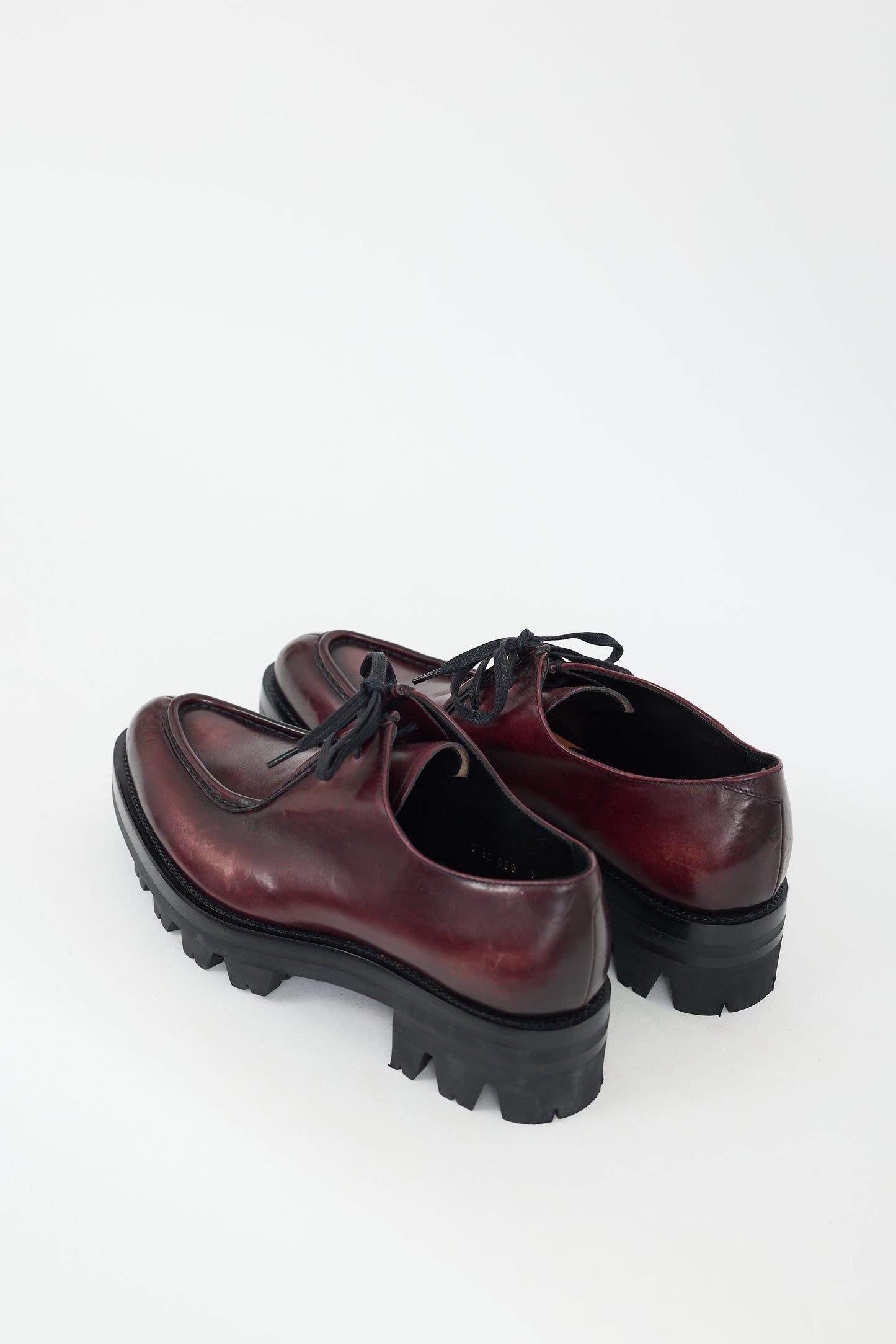 Burgundy Leather Lug Sole Lace Up Shoes