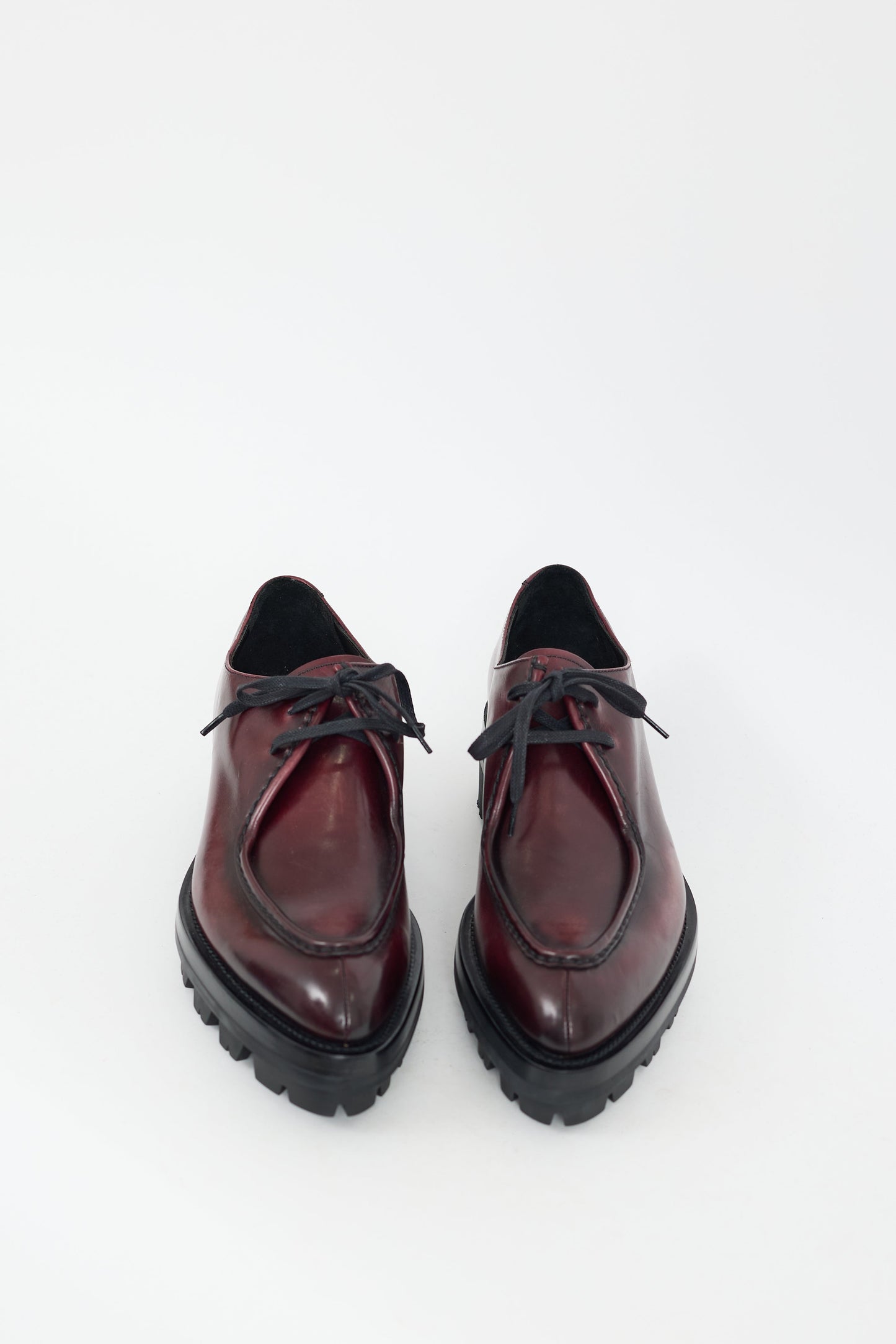 Burgundy Leather Lug Sole Lace Up Shoes