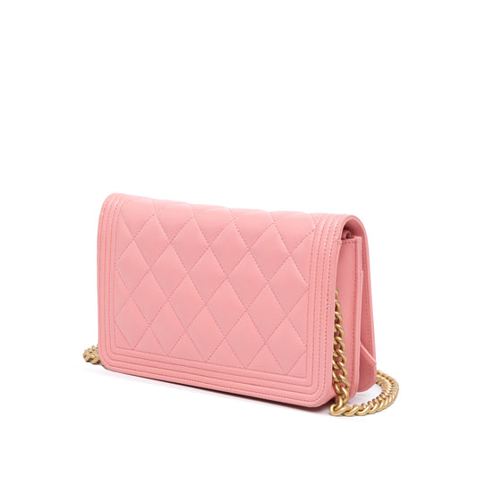 Pink Chanel Lambskin Boy Wallet On Chain Crossbody Bag