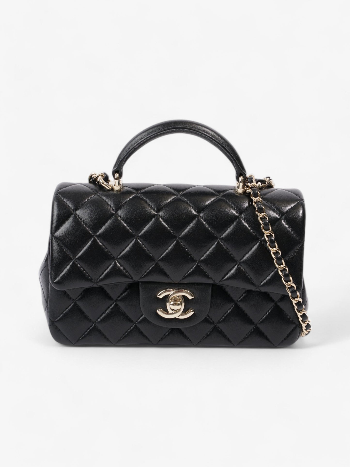 Chanel Rectangular Top Handle Bag Black Lambskin Leather Mini