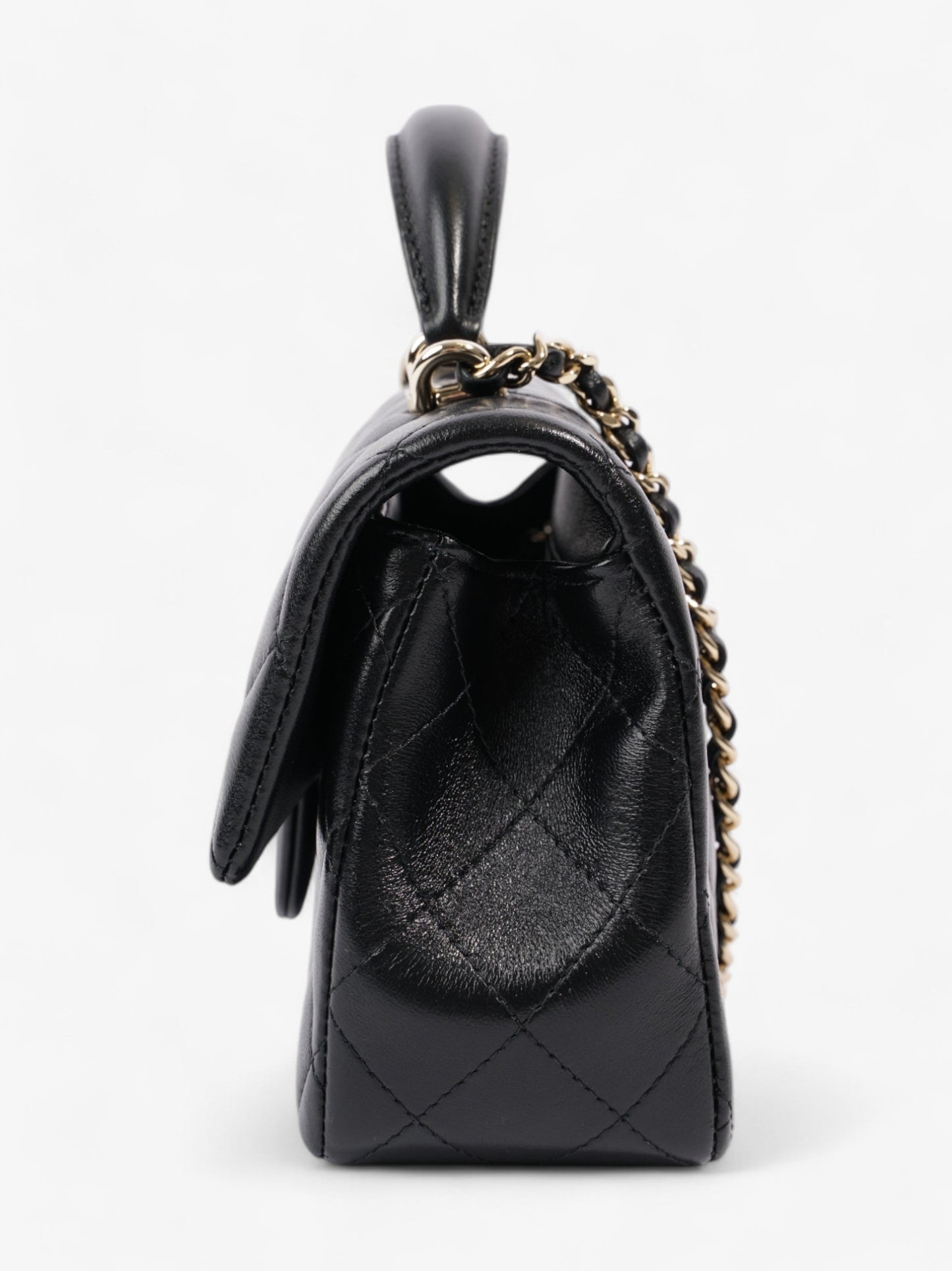 Chanel Rectangular Top Handle Bag Black Lambskin Leather Mini