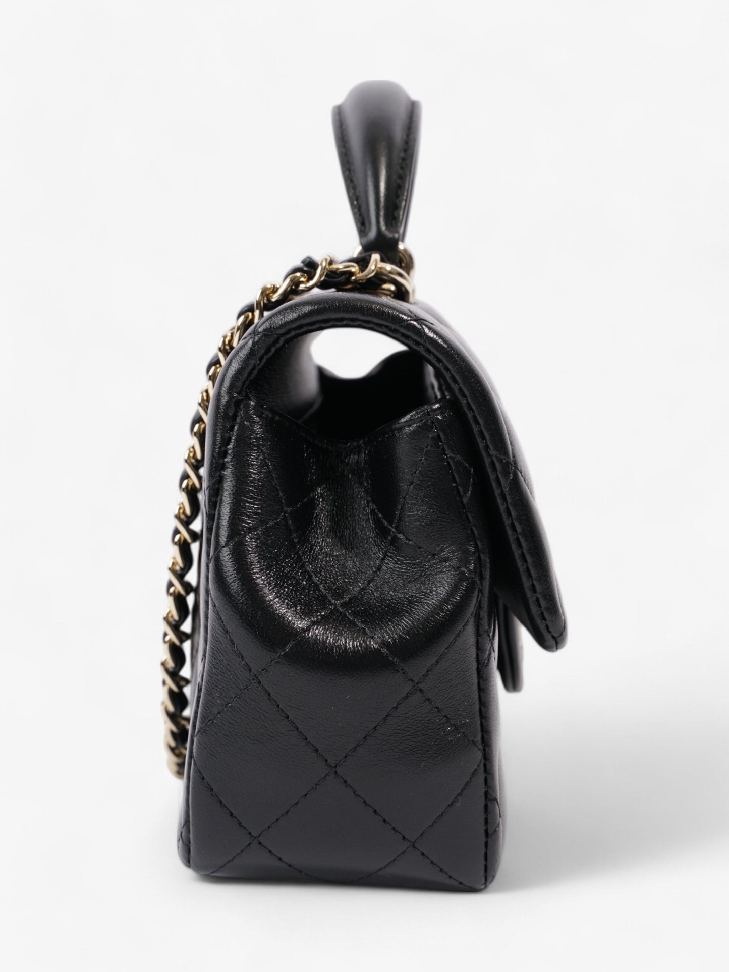 Chanel Rectangular Top Handle Bag Black Lambskin Leather Mini