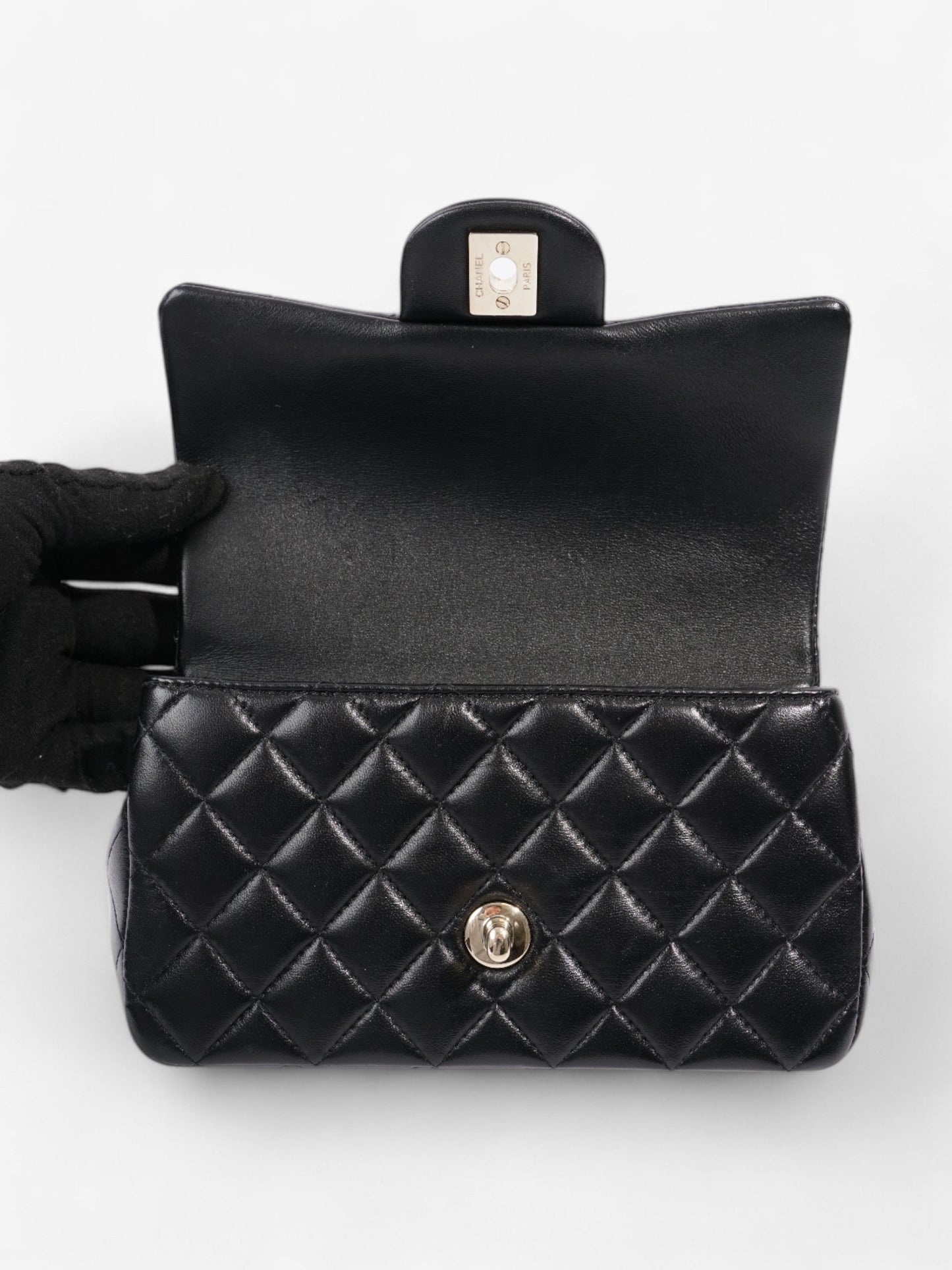 Chanel Rectangular Top Handle Bag Black Lambskin Leather Mini