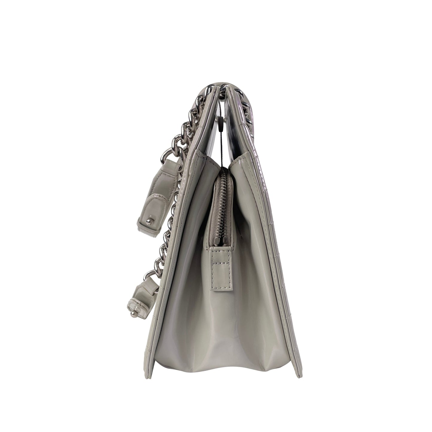 Gray Chanel Iridescent Patent Boy Reverso Shopping Tote