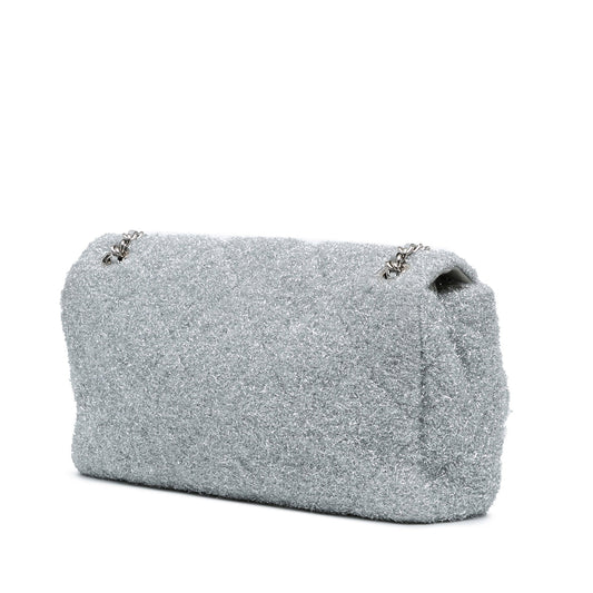 Silver Chanel Large Quilted Lurex Ground Control Pluto Glitter Flap Crossbody Bag