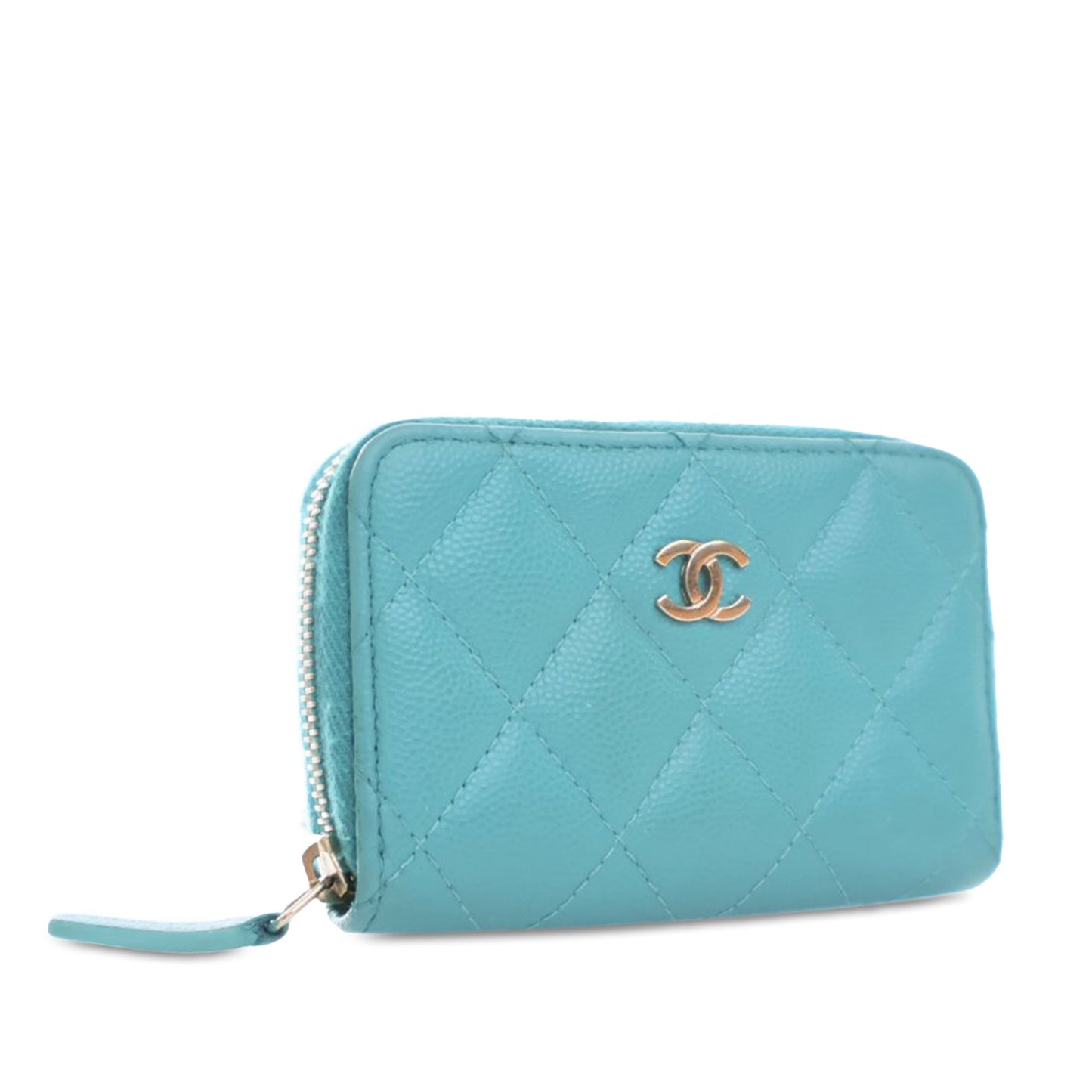 Blue Chanel CC Quilted Caviar Zip Coin Purse Small Wallets