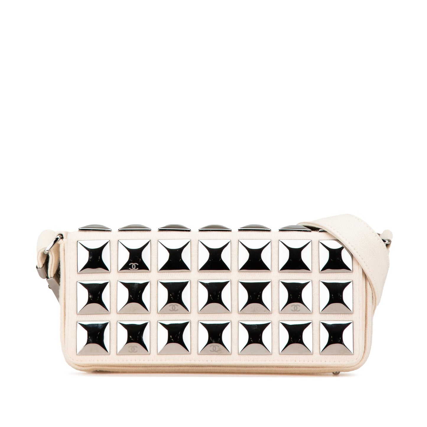 White Chanel CC Jersey Pyramid Stud Flap Shoulder Bag