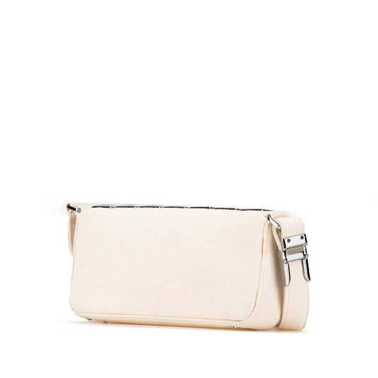 White Chanel CC Jersey Pyramid Stud Flap Shoulder Bag