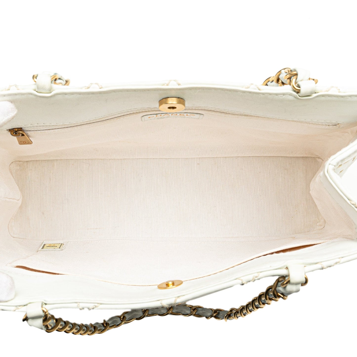 White Chanel CC Quilted Lambskin Wild Stitch Tote