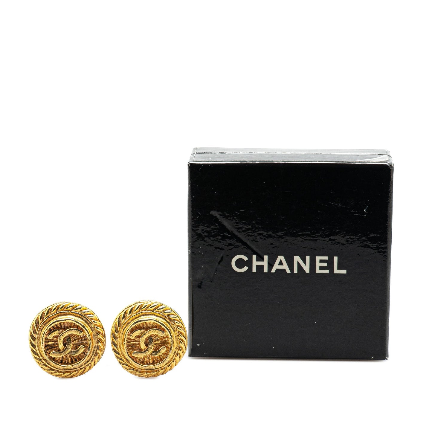 Gold Chanel Gold Plated CC Round Clip on Earrings