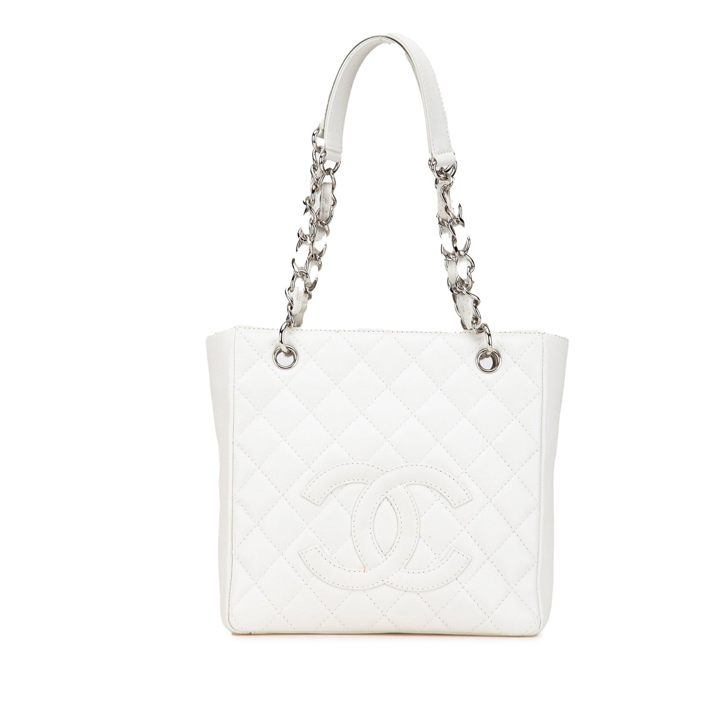 White Chanel Caviar Petite Shopping Tote