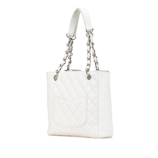 White Chanel Caviar Petite Shopping Tote