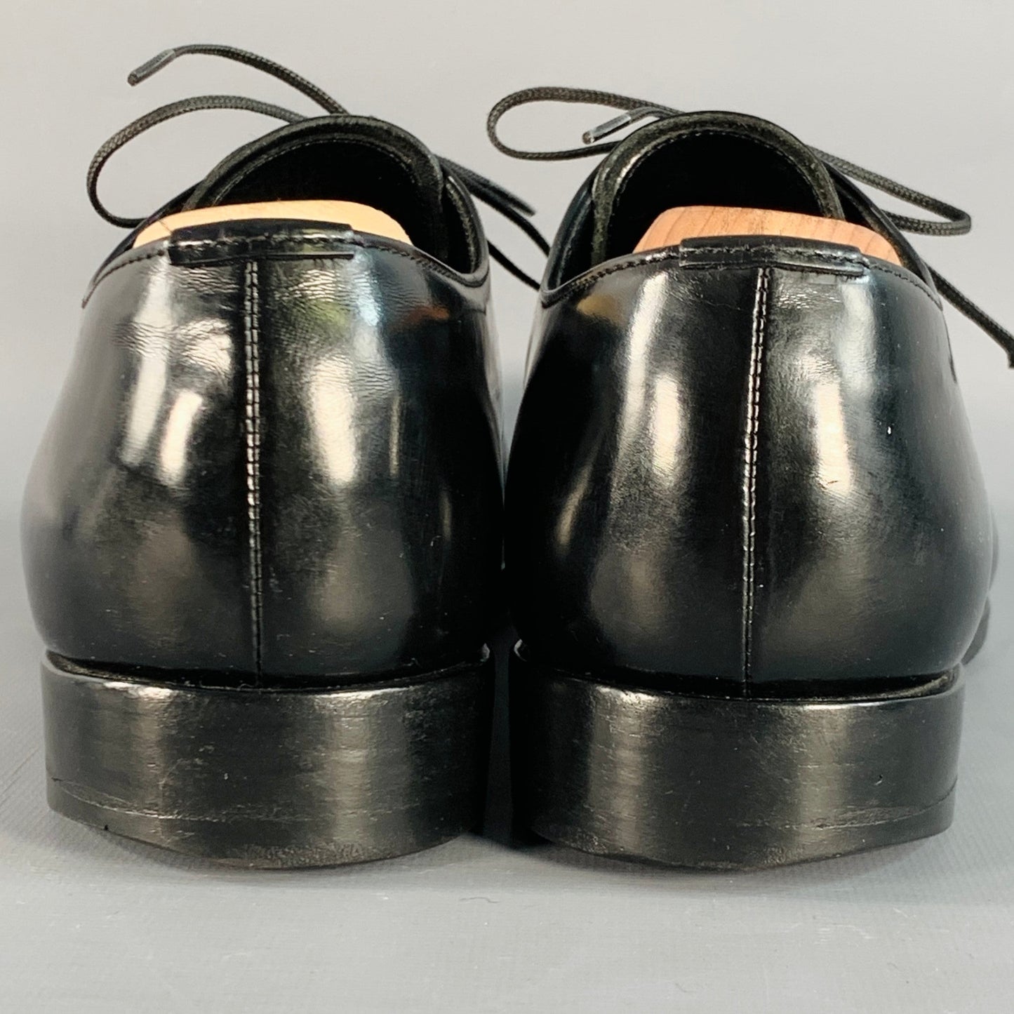 PRADA Size 7 Black Perforated Leather Derby Lace-Up Shoes