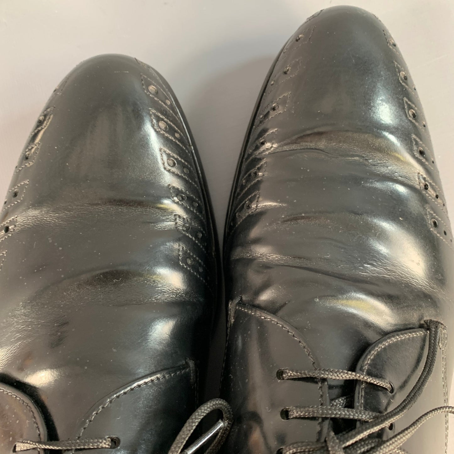 PRADA Size 7 Black Perforated Leather Derby Lace-Up Shoes