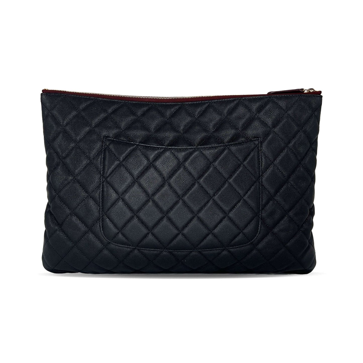Chanel black quilted caviar leather large o-case zip designer pouch