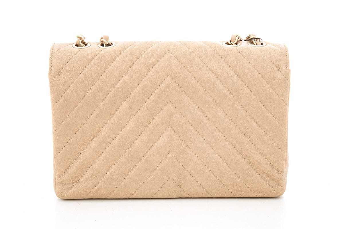 Chanel 2019/20 Metallic Caviar Chevron Quilted Flap Bag
