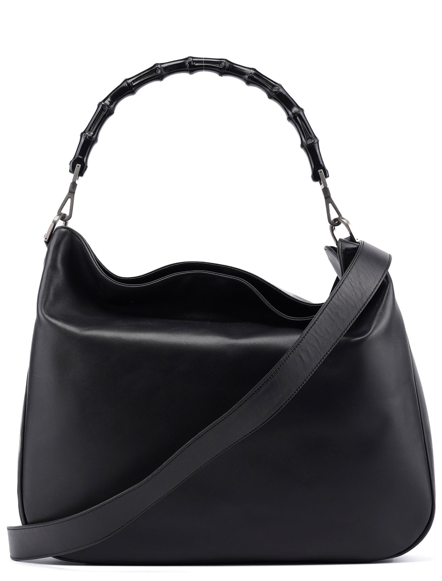 001 1577 Black Calfskin Bamboo 2-Way Bag