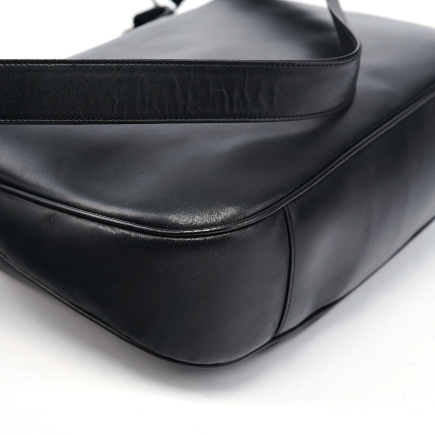 001 1577 Black Calfskin Bamboo 2-Way Bag