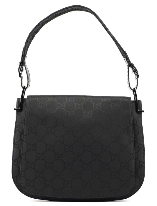 001 3195 Black GG Flap Hobo Shoulder Bag