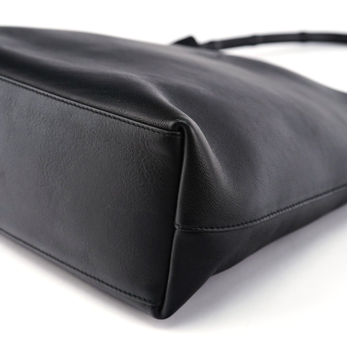 001 3244 Black Calfskin Bamboo Shoulder Bag