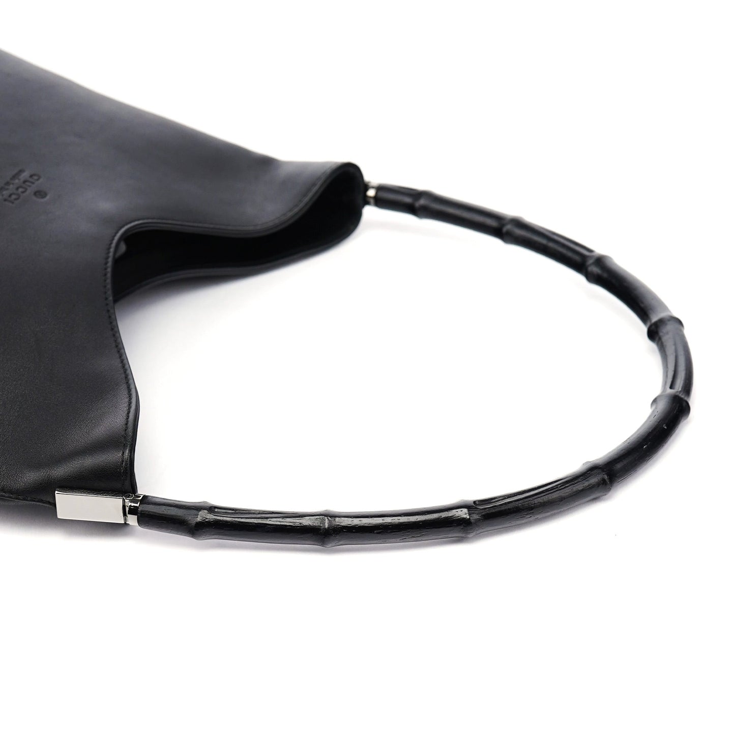 001 3244 Black Calfskin Bamboo Shoulder Bag