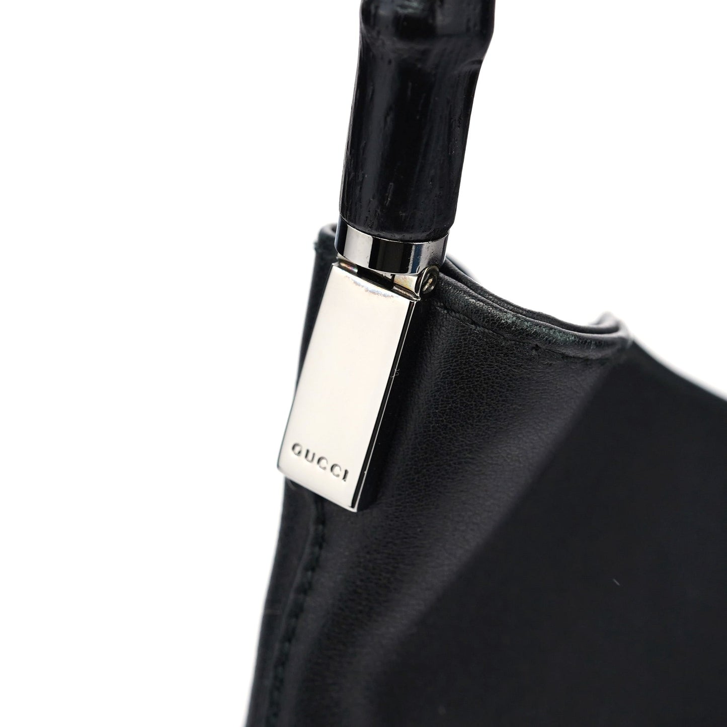 001 3244 Black Calfskin Bamboo Shoulder Bag