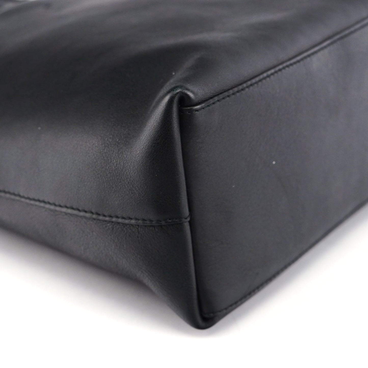 001 3244 Black Calfskin Bamboo Shoulder Bag