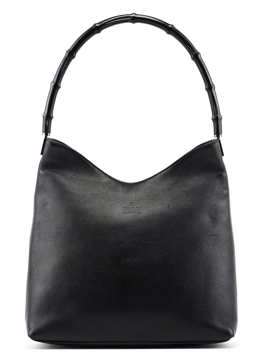 001 3244 Black Leather Bamboo Shoulder Bag