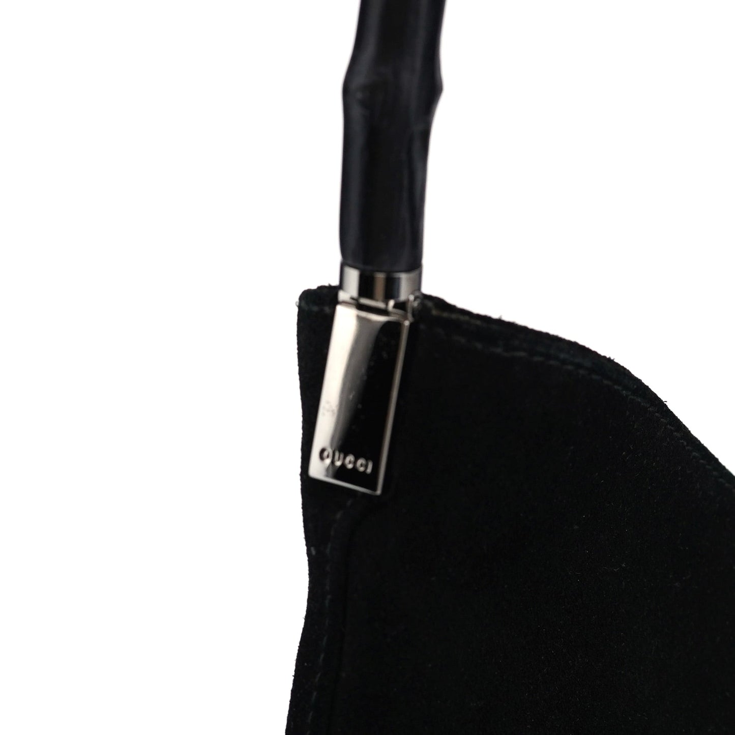 001 3244 Black Suede Bamboo Shoulder Bag
