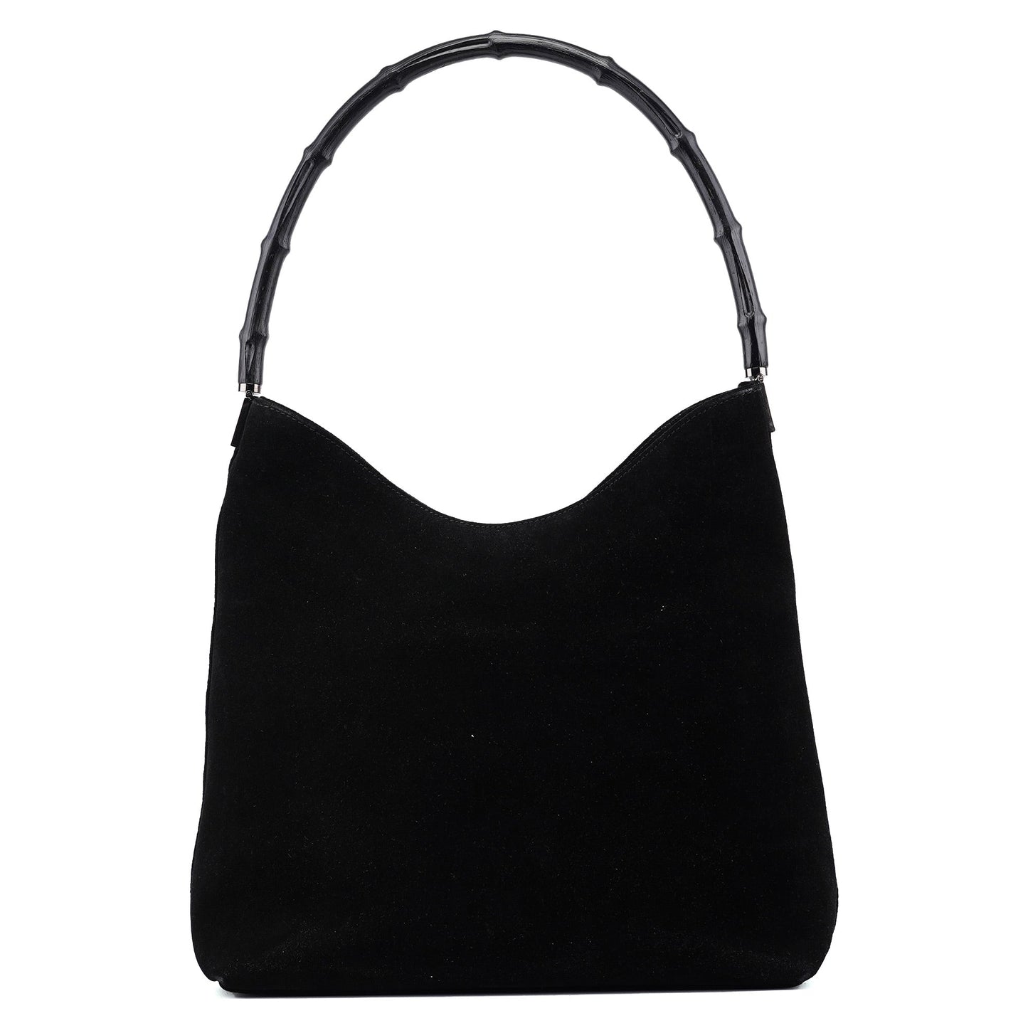 001 3244 Black Suede Bamboo Shoulder Bag