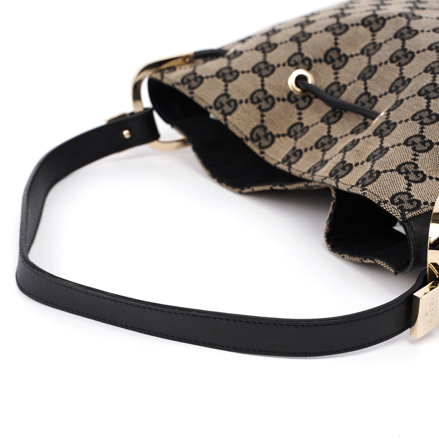 001 3748 Beige Black GG Drawstring Shoulder Bag