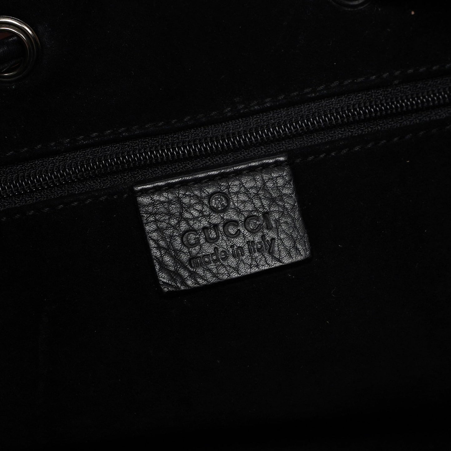 001 3748 Black Calfskin Drawstring Shoulder Bag