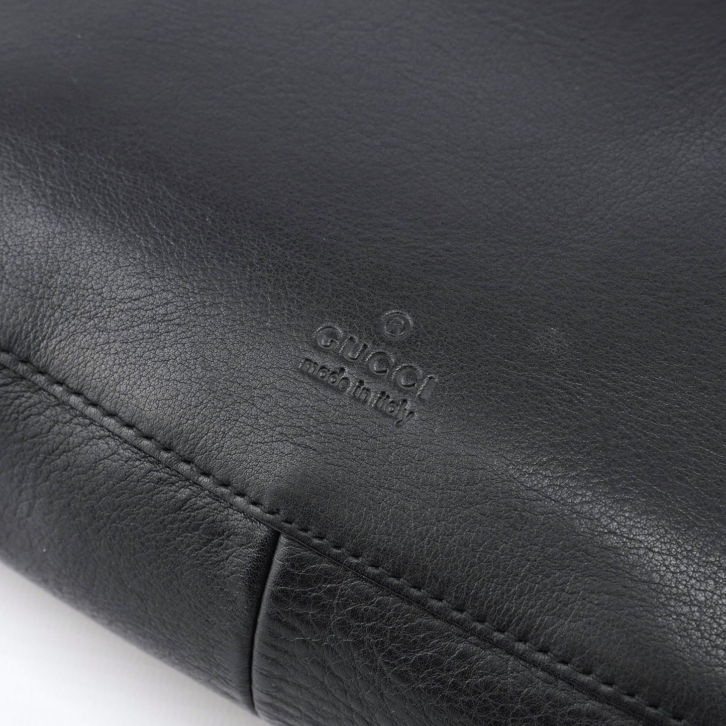 001 3748 Black Calfskin Drawstring Shoulder Bag