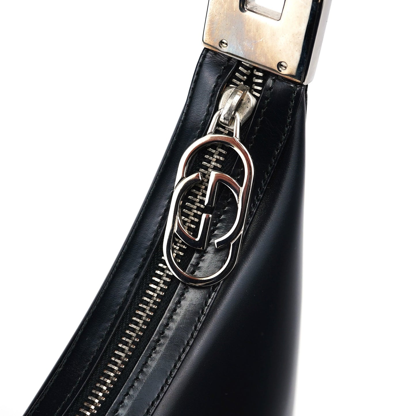 001 3812 Black Calfskin Hobo Shoulder Bag