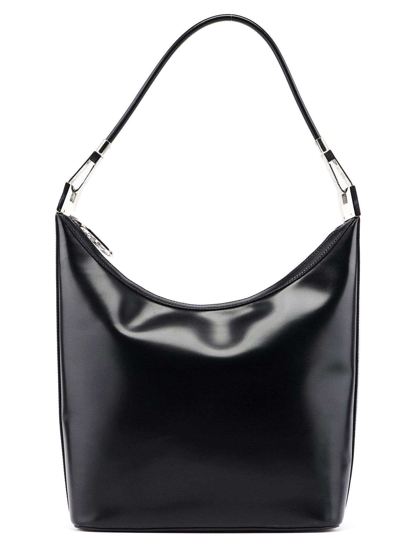 001 3814 Black Leather Hobo Shoulder Bag