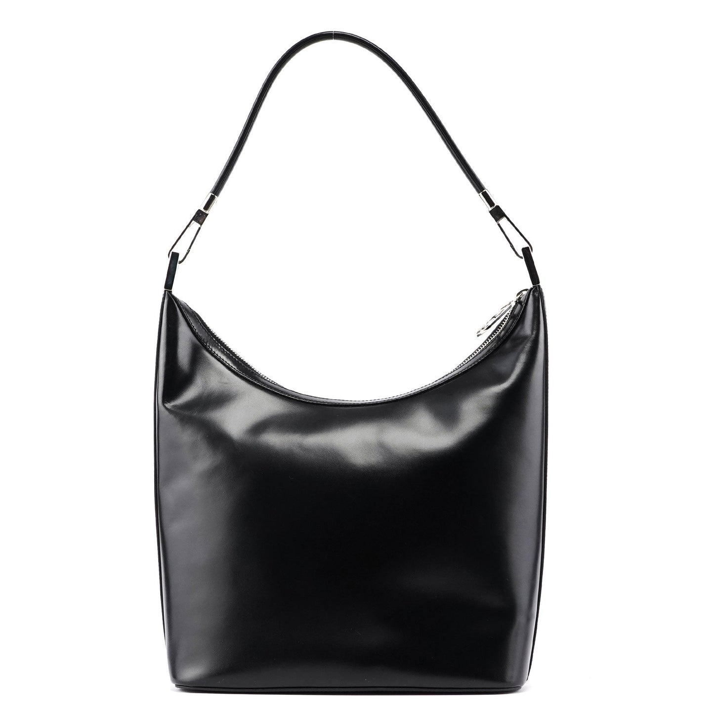 001 3814 Black Leather Hobo Shoulder Bag