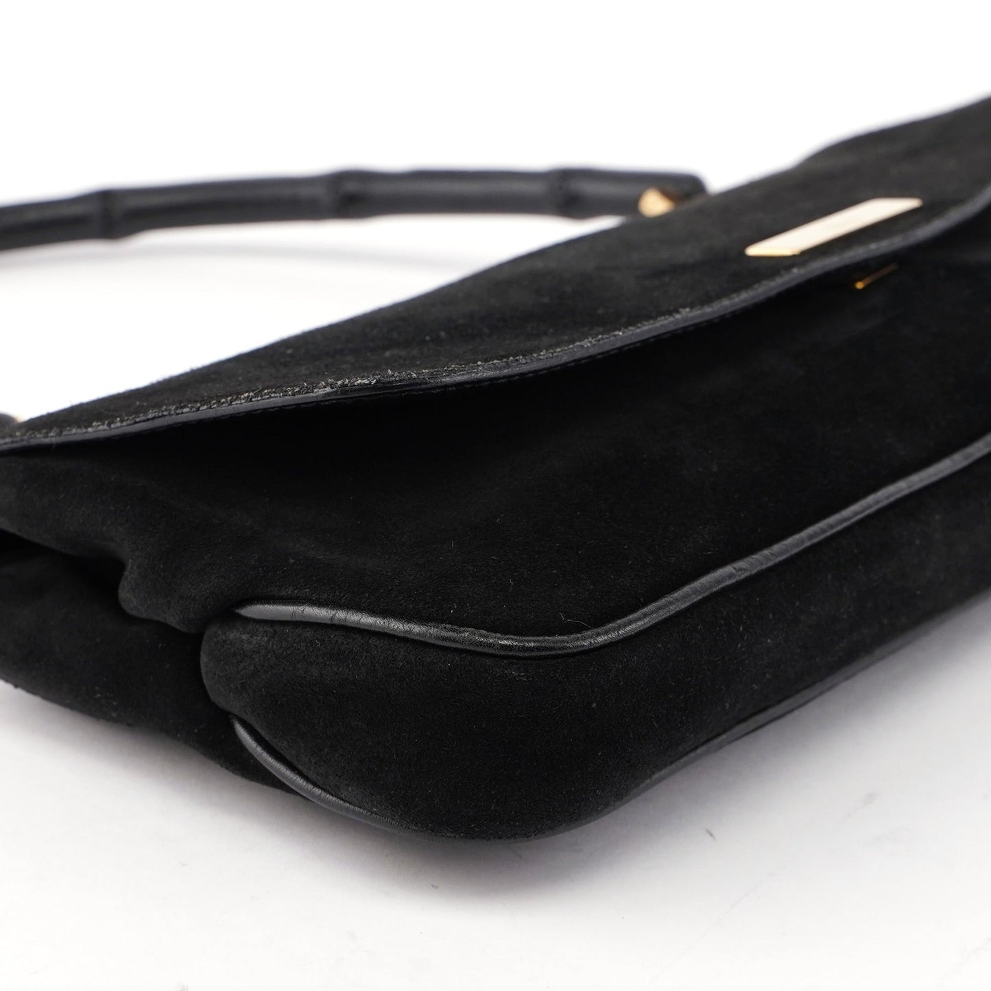 001 4047 Black Bamboo Suede Shoulder Bag
