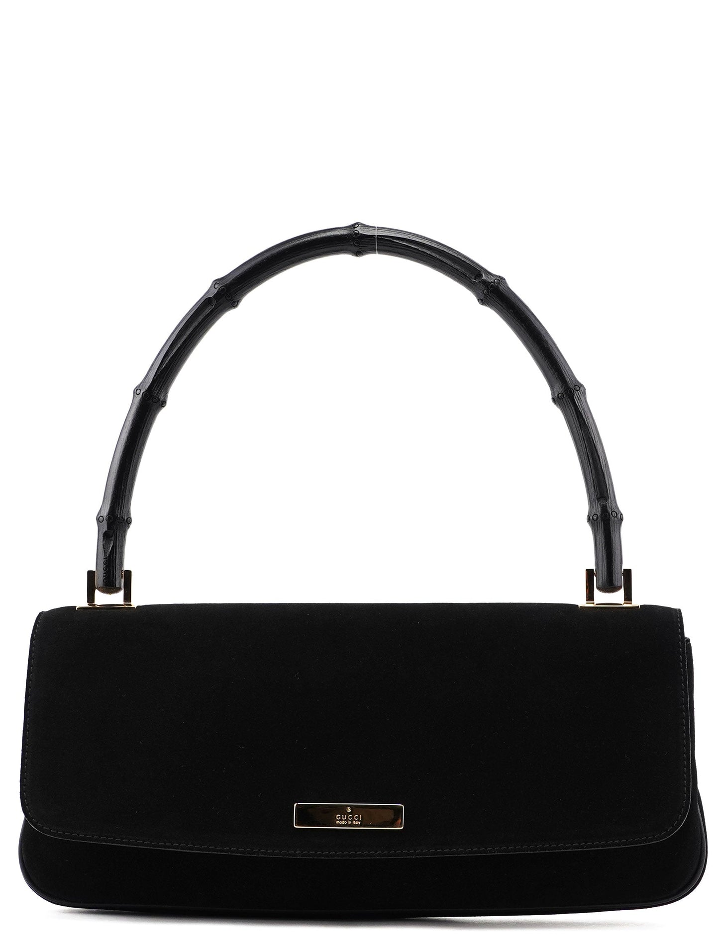 001 4047 Black Suede Bamboo Shoulder Bag