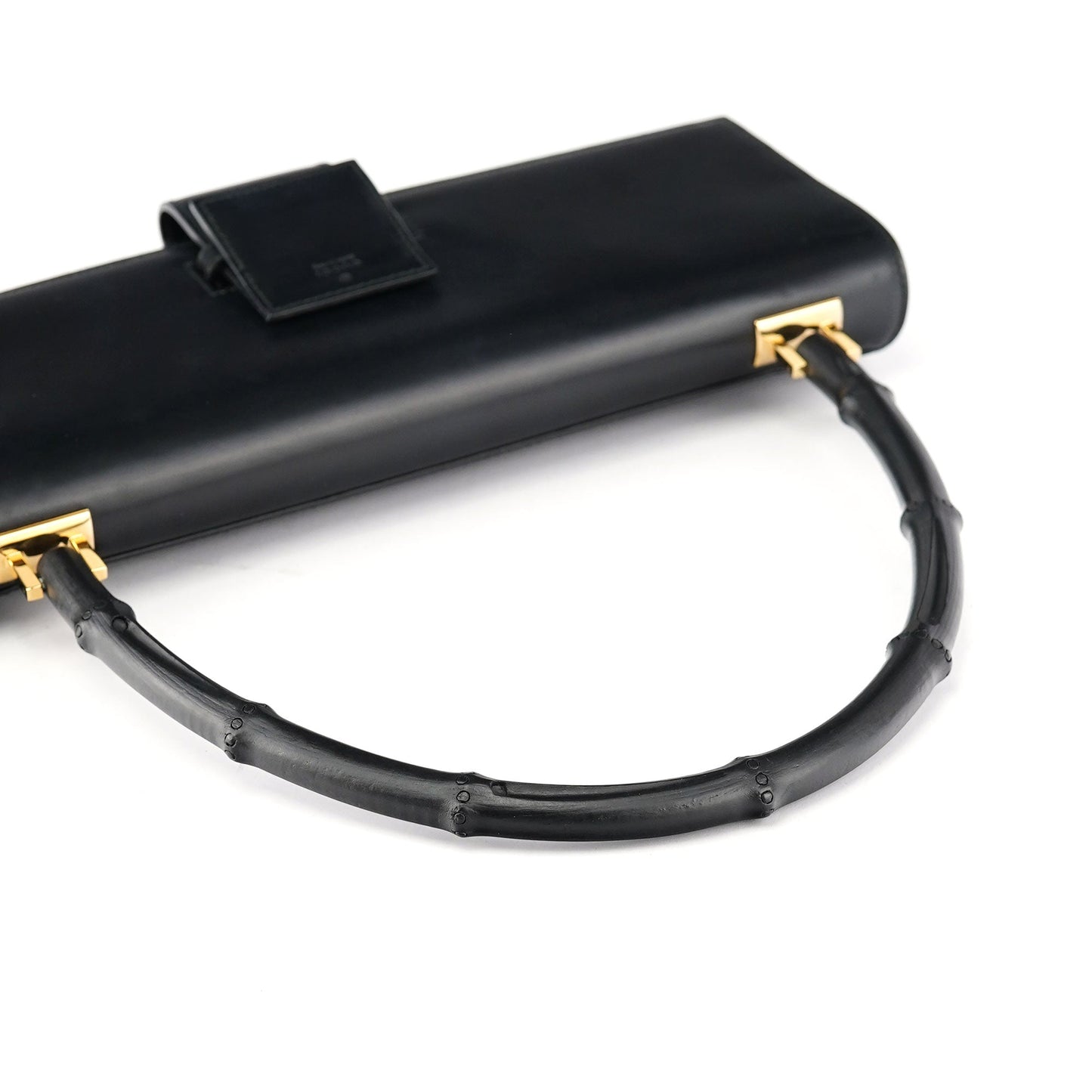 001 4055 Black Leather Bamboo Shoulder Bag