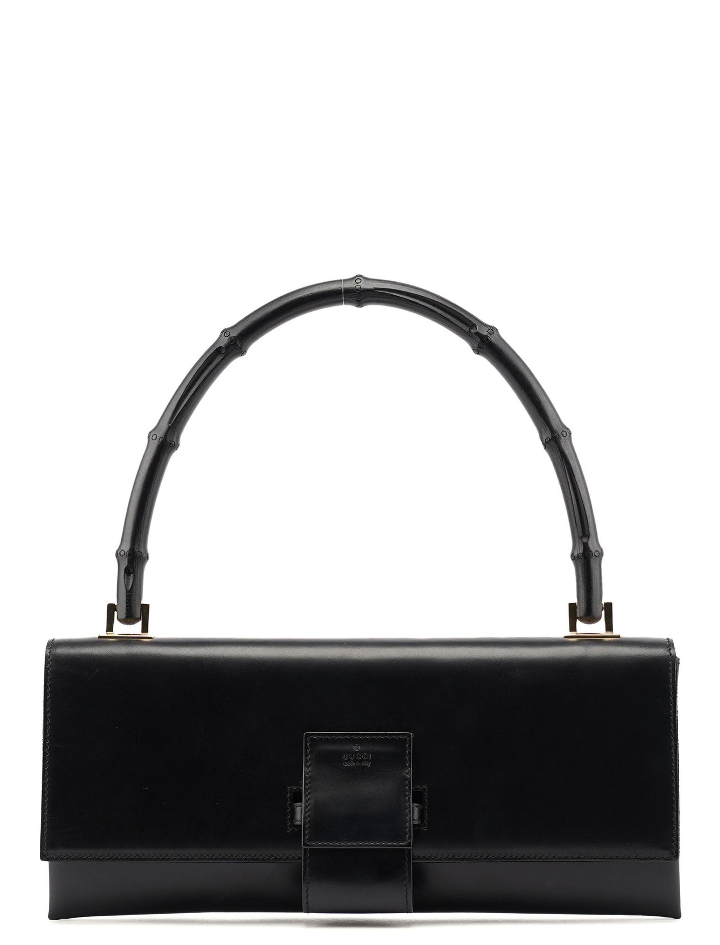 001 4055 Black Leather Bamboo Shoulder Bag