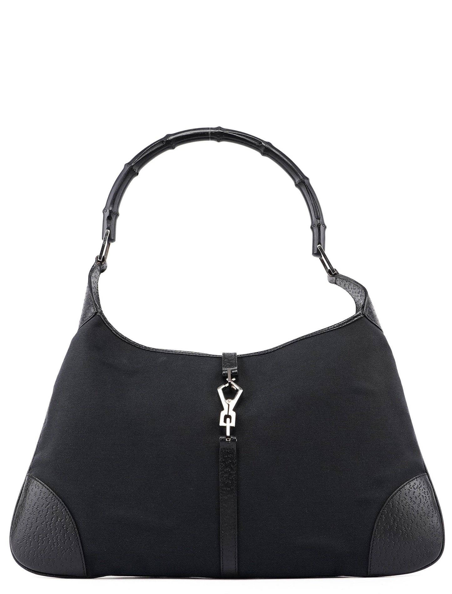 001 4061 Black Canvas Jackie Bamboo Shoulder Bag