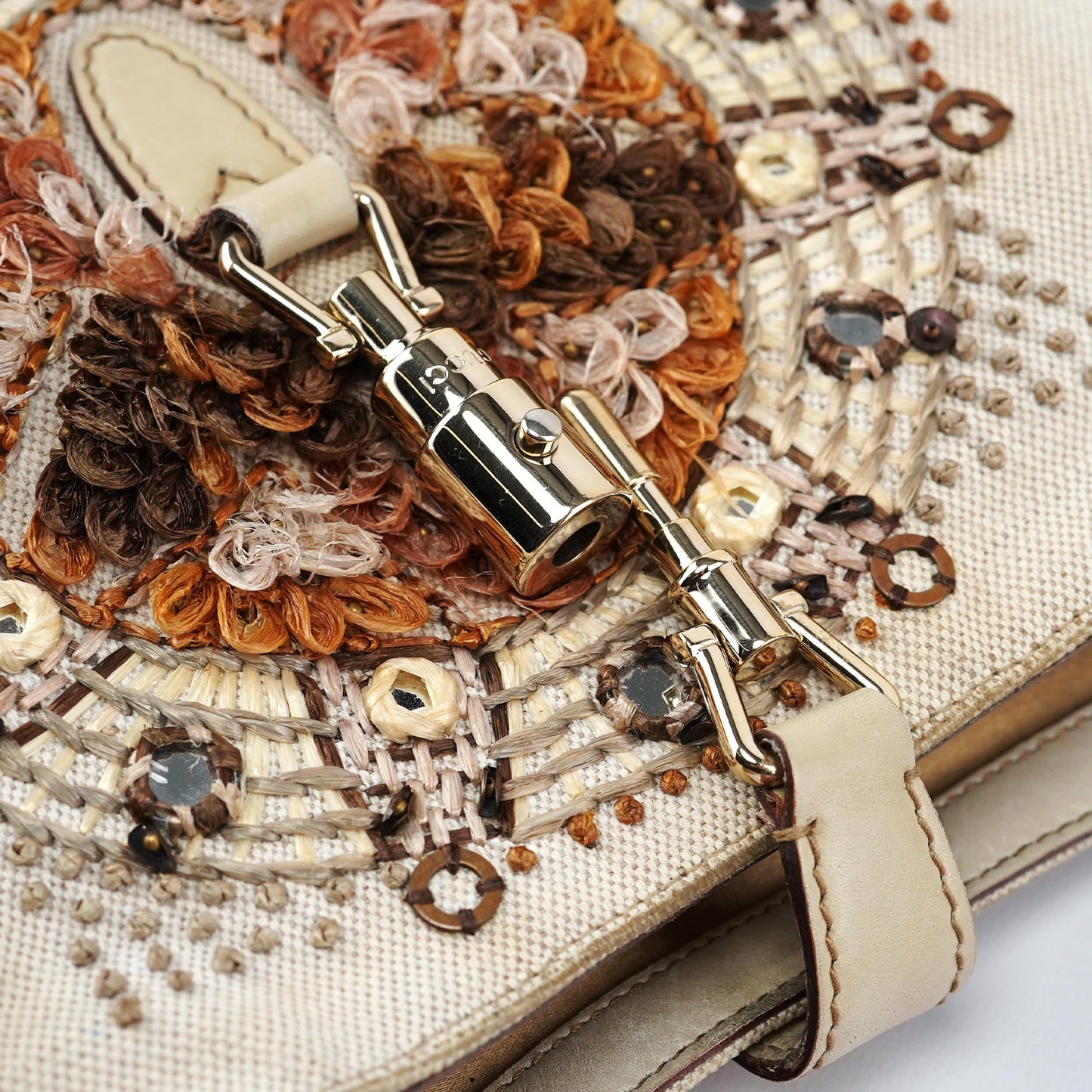 140040 Beige Canvas Sequin Jackie Shoulder Bag