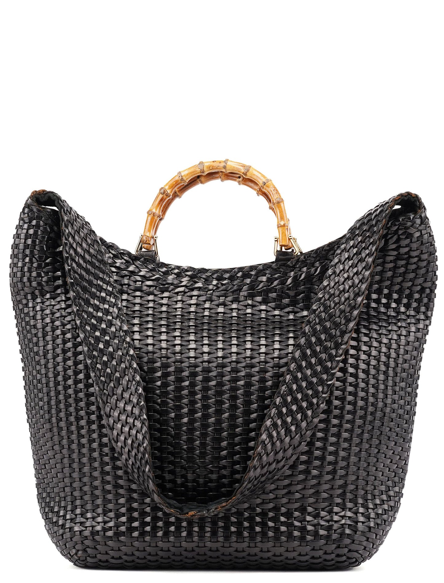 1996 Brown Woven Bamboo 2-Way Shoulder Bag