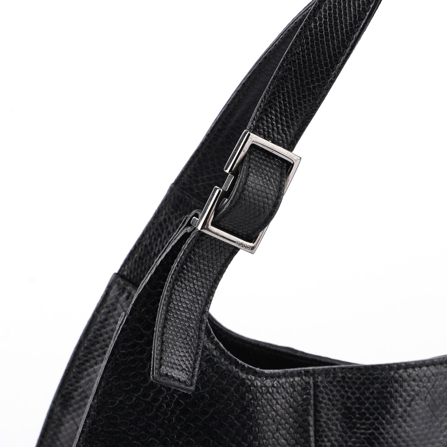 5312. Gucci Black Lizard Embossed Shoulder Bag