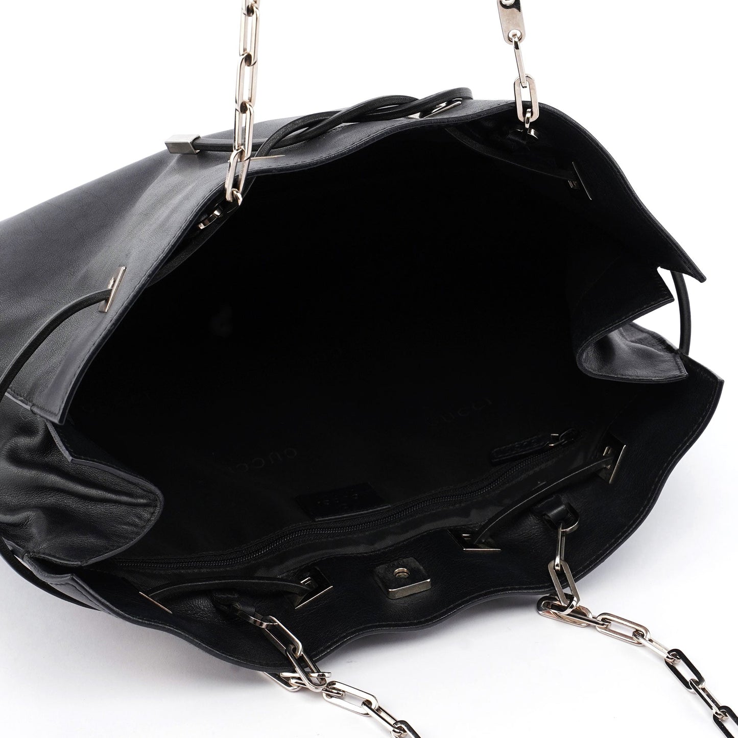 5338. Gucci Black Calfskin Drawstring Chain Tote