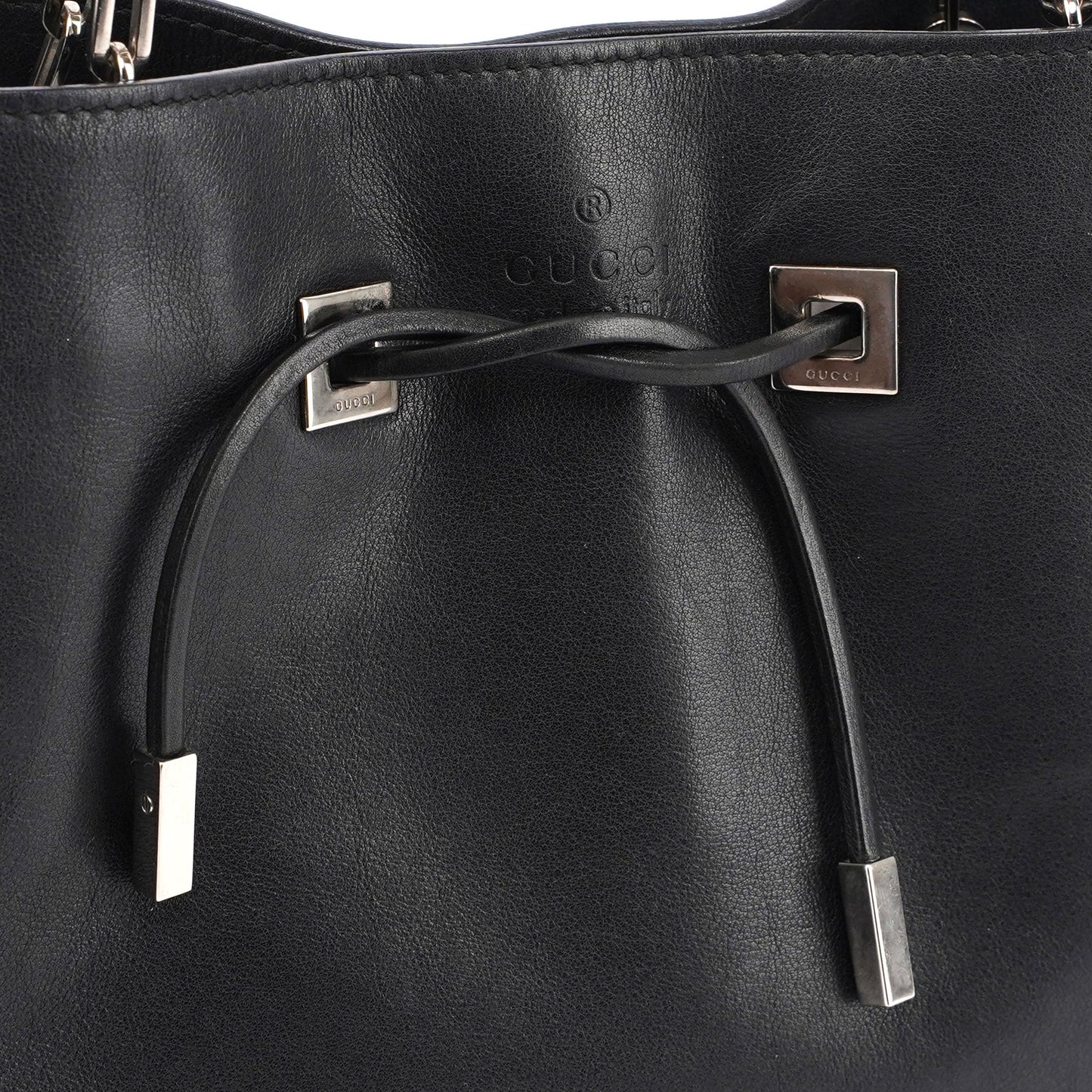 5338. Gucci Black Calfskin Drawstring Chain Tote